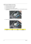 Page 5850Chapter 3
Removing the Wireless LAN Card
1.See “Removing the SD Dummy Card” on page 44.
2.See “Removing the Battery Pack” on page 45.
3.See “Removing the Back Cover” on page 46.
4.See “Removing the Hard Disk Drive Module” on page 48.
5.For 2-antenna WLAN card, detach the black cable from connector 1 and the white cable from connector 2 
on the WLAN card.     
6.Remove the one screw (B) on the WLAN card and detach the card.  
Size (Quantity)ColorTo r q u ePart No.
M2 x L4 (1) Silver 1.6 kgf-cm...