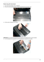 Page 79Chapter 369
Removing the Keyboard
1.See “Removing the Battery Pack” on page 52.
2.Press the six securing clips inward to release the Keyboard from the Upper Cover.
3.Lift the centre of Keyboard up as shown.
IMPORTANT: Do not remove the Keyboard from the computer; the Keyboard FFCs are still connected.
4.Turn the Keyboard over and place it on the TouchPad area to expose the FFC cables. 