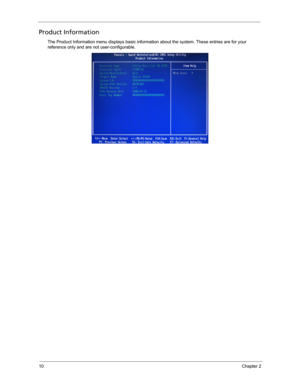 Page 1810Chapter 2
Product Information
The Product Information menu displays basic information about the system. These entries are for your 
reference only and are not user-configurable.     