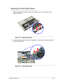 Page 101Machine Maintenance3-47
Replacing the Power Button Board0
1. Insert the power button board in its slot in the middle cover (1), then secure it using 
adhesive tapes ( 2).
Figure 3-73. Power Button Board 
2. Connect the power button cable to the mainboard ( 1), then press the connector latch ( 2) 
until it locks into place.
Figure 3-74. Power Button Cable  