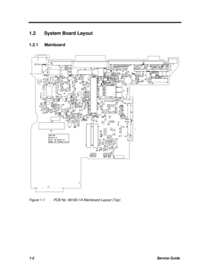 Page 141-2Service Guide1.2 System Board Layout
1.2.1 MainboardFigure 1-1PCB No. 96183-1A Mainboard Layout (Top) 