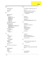 Page 181Index1
A
AFLASH Utility 51
Antennas 98
Audio 34
B
Battery Pack 60
BIOS 29
package 29
password control 29
ROM size 29
ROM type 29
vendor 29
Version 29
BIOS Supports protocol 29
BIOS Utility 39–51
Navigating 40
Onboard Device Configuration 46
Security 43, 45
System Security 50
Board Layout
Top View
 121
brightness
hotkeys
 15
C
Cache
controller
 30
size 30
caps lock
on indicator
 9
CardBus 35
computer
on indicator
 9
CPU 73
CPU Fan True Value Table 29
D
DIMM Module 63
Display 4
display
hotkeys
 15
E
Error...