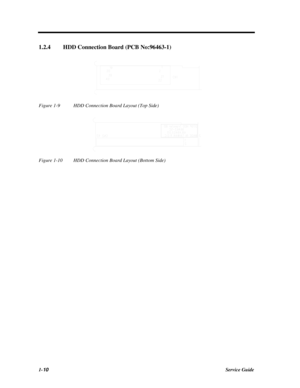 Page 281-10Service Guide1.2.4HDD Connection Board (PCB No:96463-1)Figure 1-9HDD Connection Board Layout (Top Side)Figure 1-10HDD Connection Board Layout (Bottom Side) 