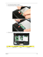 Page 79Chapter 369
2.See “Removing the Keyboard” on page 67.
3.Disconnect the switch connector from the mainboard.  
4.Remove the two screws (A) securing the middle cover.  
StepSize (Quantity)ColorTo r q u e
1~2 M2.5 x L6 (2) Black 3.0 kgf-cm 