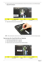 Page 7868Chapter 3
4.Move the antenna away from the WLAN board and remove the two screws (F) on the WLAN board to 
release the WLAN board.   
5.Detach the WLAN board from the WLAN socket. 
NOTE:  When attaching the antenna back to the WLAN board, make sure the cable are arranged properly. 
Removing the Hard Disk Drive Module 
1.See “Removing the Battery Pack” on page 64.
2.See “Removing the Lower Cover” on page 65.
3.Remove the one screw (F) securing the hard disk drive module. 
StepSize (Quantity)ColorTo r q u...