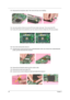 Page 6356Chapter 3
13.Disconnect the microphone cable. Then remove the top cover shielding.
14.Use a hex wrench (2.5mm) to turn the CPU lock counter clock-wise. Then remove the CPU.
15.Put the CPU back to the socket then use a hex wrench (2.5mm) to fasten the CPU lock as shown.
16.Pop out the memory then remove it.
17.Unscrew the two screws that secure the modem/bluetooth combo card. Remove the modem/bluetooth 
combo card then disconnect the connector.
18.Disconnect the bluetooth antenna and the modem cable....