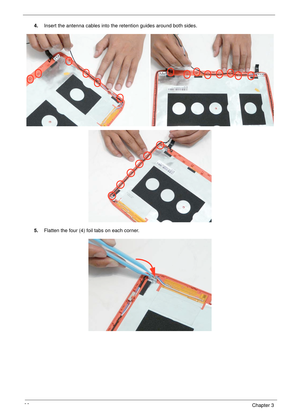 Page 10292Chapter 3
4.Insert the antenna cables into the retention guides around both sides.
5.Flatten the four (4) foil tabs on each corner. 