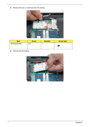 Page 5848Chapter 3
5.Remove the one (1) screw from the 3G module.
6.Remove the 3G module.
StepScrewQuantityScrew Type.
3G Disassembly 2*4 1 