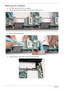 Page 7666Chapter 3
Removing the I/O Board
1.See “Removing the Upper Cover” on page 58.
2.Open the locking latch at both ends of the card reader cable connectors.
3.Remove the card reader cable.
4.Disconnect the DC power cable connector from the mainboard. 