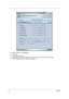 Page 3022Chapter 1
For additional options, click “Settings” to:
TSet alarms.
TRe-load factory defaults.
TSelect what actions will be taken when the cover is closed or the power button is pressed.
TView information about Acer ePower Management. 