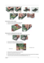 Page 63Chapter 357
6.Disconnect the MDC cable from the MDC board.
Removing the audio module
1.Remove the screw that secures the audio board.
2.Remove the audio board from the mainboard.
Removing the mainboard from lower case
1.Press the button and remove the dummy card from the PCMCIA card slot.
2.Disconnect the speaker cable from the mainboard.
3.Disconnect the microphone cable from the mainboard.
4.Remove the four screws that secure tha mainboard.
5.Detach the mainboard from the lower case.
6.Disconnect the...