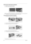 Page 5044Chapter 3
Removing the Hard Disk Drive Module
1.Remove the screw of the hard disk module.
2.Slide the hard disk module out from its bay.
NOTE: 
1After loosening the hard disk drive screw, you must completely remove it so you can then slide out the 
hard disk drive.  It may be a little difficult to completely remove the screw. 
Disassembling the Hard Disk Drive Module
1.Gently, detach the connector from the hard disk module.
2.Remove the two screws on both sides of the hard disk module.
3.Remove the...