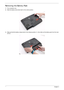 Page 6050Chapter 3
Removing the Battery Pack
1.Turn computer over. 
2.Slide the battery lock/unlock latch to the unlock position. 
3.Slide and hold the battery release latch to the release position (1), then slide out the battery pack from the main 
unit (2). 
1
2 