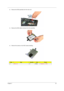 Page 45Chapter 335
2.Remove the HDD assembly from the main unit. 
3.Remove the HDD rubber enclosure from the assembly. 
4.Remove the screws on the HDD module shielding. 
StepTy p e QuantityColorTo r q u e
4M3 x L42 Silver3 kgf-cm +/-15%
Acer TM 4520 SG.book  Page 35  Friday, June 22, 2007  5:43 PM 