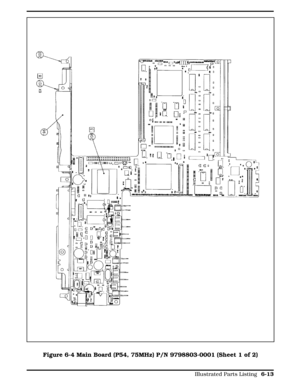 Page 148Figure 6-4  Main Board (P54, 75MHz), P/N 9798803-0001Figure 6-4 Main Board (P54, 75MHz) P/N 9798803-0001 (Sheet 1 of 2)
  
Illustrated Parts Listing 6-13 