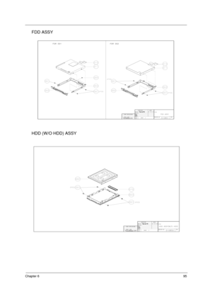 Page 103Chapter 695
FDD ASSY
HDD (W/O HDD) ASSY
TravelMate 270
TravelMate 270 