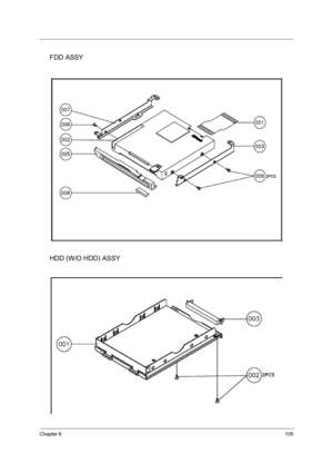 Page 113Chapter 6105
FDD ASSY
HDD (W/O HDD) ASSY 