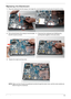 Page 125Chapter 311 5
Replacing the Mainboard
1.Place the mainboard into the chassis, front edge first, ensuring that the I/O ports pass through the casing.
2.Pull out the left side of the casing to accommodate 
the left I/O ports as shown.3.Reconnect the mainboard and USB Board by 
pinching them together in the area shown.
4. Replace the single securing screw.
NOTE: Make sure the I/O ports are positioned correctly through the lower cover, and the screw sockets are 
visible through the mainboard. 