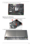 Page 133Chapter 3123
5.Turn the computer over. Replace the sixteen screws on the bottom panel.
Replacing the LCD Module
1.Carefully align the LCD module over the hinge sockets and lower the module into the chassis. 
2.Replace the four securing screws (two on each side) securing the LCD module. 