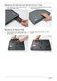 Page 144134Chapter 3
Replacing the NewCard and SD Card Dummy Trays
Replacing the Battery Pack
1.Insert the NewCard and push into the slot until 
flush with the chassis cover.2.Insert the SD Card and push into the slot until flush 
with the chassis cover.
1.Slide and hold the battery release latch to the 
release position (1), then slide the battery pack into 
the main unit (2).2.Slide the battery lock/unlock latch to the lock 
position. 
1 2 