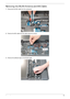 Page 83Chapter 373
Removing the WLAN Antenna and MIC Cable
1.Disconnect the MIC cable from the mainboard.
2.Remove the MIC cable from the cable channel as shown.
3.Remove the adhesive tape on the WLAN cable 