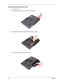 Page 6656Chapter 3
Removing the Battery Pack
1.Turn base unit over. 
2.Slide the battery lock/unlock latch to the unlock position. 
3.Slide and hold the battery release latch to the release position.
4.Then slide out the battery from the battery bay.  