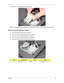 Page 79Chapter 369
5.Detach the WLAN board from the WLAN socket. 
NOTE:  When attaching the antenna back to the WLAN board, make sure the cable are arranged properly. 
Removing the Modem Board 
1.See “Removing the Battery Pack” on page 56.
2.See “Removing the Expansion Slots Cover” on page 65.
3.See “Removing the 3G Board Module” on page 66.
4.See “Removing the WLAN Board Module” on page 68.
5.Remove the one screw (G) securing the modem card.
StepSize (Quantity)ColorTo r q u e
1 M2 x L4 (1) Black 1.6 kgf-cm 