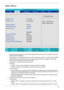 Page 59Chapter 249
Main Menu
•System Time and System Date: The hours are displayed with 24-hour format. The changes in these two 
items take effect immediately.
•System Memory: This item reports the memory size of system base memory. The size is fixed to 640KB.
•Extended Memory: It reports the memory size of the extended memory in the system. The extended 
memory size is equal to total memory size (one MB).
•Video Memory: It indicates the video memory size.
•Quiet Boot:
•Enabled: Customer Logo is displayed, and...