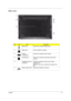 Page 19Chapter 111
Base view
No.IconItemDescription
1 Battery bay Houses the computers battery pack.
2 Battery lock Locks the battery in position.
3 Memory 
compartmentHouses the computers main memory.
4 Hard disk bay Houses the computers hard disk (secured with 
screws). 
5 Ventilation slots and 
cooling fanEnable the computer to stay cool, even after 
prolonged use.
NOTE: Do not cover or obstruct the opening of the 
fan.
6 Battery release latch Releases the battery for removal. 