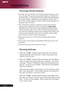 Page 16
English ...

Installation

Warning Indicator
	When the “LAMP” indicator lights solid amber, the projector 
will automatically shut itself down.  Please contact your local 
reseller or service center.
 When the “TEMP” indicator lights solid amber for about 20 sec-
onds, it indicates the projector has been overheated.  You will see 
a message “Projector Overheated. Lamp will automatically turn 
off soon.” on the on-screen display.  The projector will automati-
cally shut itself down.
  Under...