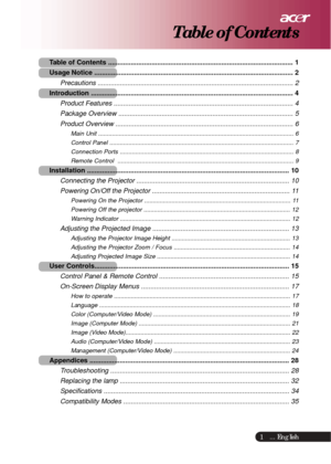 Page 1 ... English
1
Table of Contents
Table of Contents .................................................................................................. 1
Usage Notice ......................................................................................................... 2
Precautions ......................................................................................................... 2
Introduction...