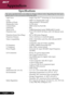 Page 36
English ...

Appendices

Specifications
The	specs	specified	below	are	subject	to	change	without	notice.	Regarding	the	final	specs,	
please	refer	to	Acer	accounced	marketing	specs.Light	Valve	 -	 Single	Chip	
DLP	®	Technology	by	Texas	Instruments
Lamp	 -	 200W	User	Replaceable	Lamp
Number	of	Pixels	 -	 1280	pixels(H)	X	720	lines(V)
Displayable	Color	 -	
16.7M	colors
Contrast	Ratio	 -	 2500:1	(Full	On/Full	Off)
Uniformity	-	 90%	
Noise	Level	 -	 31dB(A)(standard	mode/28dB(A)(ECO	mode)
Projection...