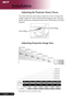 Page 16
English ...
Installation
Adjusting the Projector Zoom / Focus
You may turn the zoom ring to zoom in or out. To focus the 
image,	rotate	the		focus	ring	until	the	image	is	clear.	The	pro
-
jector	will	focus	at	distances	from	4.92	to	32.81	feet	(1.5	to10.0	
meters).
Adjusting Projection Image Size
Focus Ring Zoom	Ring
Screen(Diagonal)
Screen Size
Distance
This graph is for user’s reference only.
72"(184cm)
121"(307cm)
169"(430cm)
193"(491cm)
242"(614cm)
44" (111cm)...