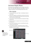 Page 21
... English

User Controls

On Screen Display Menus
Sub Menu
Settings
The Projector has multilingual On Screen Display menus that 
allow you to make image adjustments and change a variety of 
settings. The projector will automatically detect the source. 
How to operate 
1.	 To	open	the	OSD	menu,	press	“Menu”	on	the	Remote	Control	or	
Control Panel.
2. When	OSD	is	displayed,	use	   keys to select any item in the 
main	menu.	After	selecting	the	desired	main	menu	item,	press	
 
to enter sub menu...