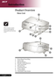 Page 8
English ...

Introduction

Two remote control receivers provided at front panel and front-top cover.
Main Unit
Product Overview
1.	 Focus	Ring/Zoom	Ring
2.	 Zoom	Lens
3.	 Elevator	Button
4.	 Remote	Control	Receiver
5. Lens Cap Switch 
6.	 Elevator	Foot	
7.	 Connection	Ports
8.	 Power		Socket
9.  Control Panel
10.	 Detachable	Cable	Holder
 8
6
6
45
4
9
1
2
3
 10
3
9
7 