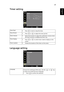 Page 3523
EnglishTimer setting
Language setting
Timer Start•Press   to start or stop the timer.
Timer Period
•Press   or   to adjust the timer period.
Timer Volume
•Select this function to adjust the notification volume when 
the timer function is enabled and time is up.
Timer Display
•Press   or   to which timer mode to display on the 
screen.
Timer Location
•Choose the location of the timer on the screen.
Language
Choose the multilingual OSD menu. Use the or key 
to select your preferred menu language.
•Press...