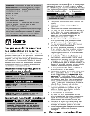 Page 1817
DANG E R – Indique un danger immédiat qui RÉSULTERA
en une blessure ou un décès.
DANG E R
AVERTISSEMENT – risques ou pratiques non sûres, qui
POURRAIENTrésulter en de graves blessures ou même
la mort.
AVERTISSEMENT
ATTENTION – risques ou pratiques non sûres, qui
POURRAIENTrésulter en blessures mineures.
ATTENTION
Installateur :Veuillez laisser ce guide avec cet appareil.
Consommateur : Veuillez lire et garder ce guide pour
consultation ultérieure. Conservez le reçu ou le chèque
encaissé comme preuve...