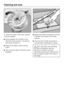 Page 42To clean the inside of the filter, the flap
must be opened:
^Press together the catches in the
direction of the arrowsaas shown,
and open the filterb.
^Rinse all the filters under running
water.
^Then close the flap so that the catch
engages.^Replace the filter combination so that
it lies flat in the base of the wash
cabinet.
^Then turn the handle clockwise to
lock the filter combination in place.
,Take care when you are fitting
the filter combination that it is
secured in position correctly.
Otherwise...