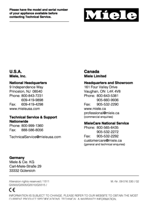 Page 68Alteration rights reserved / 1511
G5500/G5505/G5510/G5515 /
INFORMATION IS SUBJECT TO CHANGE. PLEASE REFER TO OUR WEBSITE TO OBTAIN THE MOST
CURRENT PRODUCT SPECIFICATIONS, TECHNICAL & WARRANTY INFORMATION.M.-Nr. 09 016 330 / 02
 