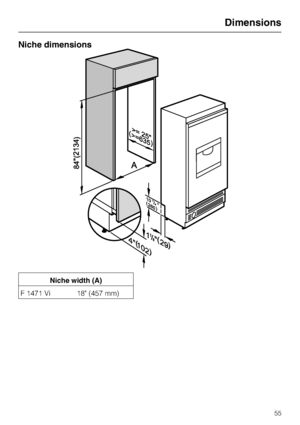 Page 55Niche dimensions
Niche width (A)
F 1471 Vi 18 (457 mm)
Dimensions
55
 