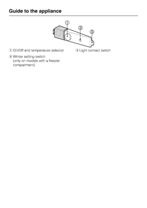 Page 4aOn/Off and temperature selector
bWinter setting switch
(only on models with a freezer
compartment)cLight contact switch
Guide to the appliance
4
 