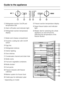 Page 4aRefrigerator section On/Off and
temperature dial
bAlarm off button and indicator light
cRefrigerator section temperature
display
aButter and cheese compartment
bDynamic cooling fan with On/Off
switch
cEgg tray
dRefrigerator shelves
eInterior lighting
fDoor shelves
gCondensate channel and drain hole
hBottle racks
iFruit and vegetable containers
jBottle divider*
kCool packs
lFreezer drawers with freezer
calendar
mMarker system for frozen food
nOutlet pipe for defrosted water
* depending on modeldFreezer...