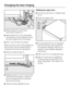 Page 58^Attach panelbto soft-close
mechanism bracketd.
^Align bracketdto the hinge plate,
and insert pinefrom above so that
the right angle fits into the recess.
^Click coverfback into place.
Make sure that coverffits properly so
that the door can be closed without
hindrance and the pin is protected.
^Remove retaining clipg.
^
Replace panelbonto the soft-close
mechanism from above, clicking it
back into place first at the bottom
and then at the top.
^
Close the lower appliance door.Refitting the upper door:...