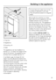 Page 63aTop box
bAppliance
cHousing unit
dWall
The appliance can be installed in a
kitchen run. To match the height of the
rest of the kitchen, the appliance can
be fitted with a suitable top boxa.
A ventilation gap of at least 50 mm
depth must be allowed for behind the
appliance across the entire width of the
top box for air to circulate.
The cross section of the air outlet under
the room ceiling must be at least
300 cm
2to ensure that air can circulate
without hindrance. Otherwise the
appliance has to work...