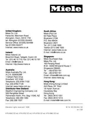 Page 48Alteration rights reserved / 1606
KFN 8562 SD ed, KFN 8762 SD ed, KFN 8763 SD ed, KFN 8962 SD edM.-Nr. 06 208 653 / 00
en/GB
 