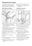 Page 42The appliance is supplied right hand
hinged. If left hand door hinging is
required, follow the instructions below.
Removing the door handles:
First the side section of the handle must
be removed:
^Pull door handleatowards you. Side
sectionbslides back, creating a
gapdbetween side sectionband
mounting platec.
^
Place a suitable object (e.g. a spoon
handle) in gapd, and slowly lever
the handle towards the door.
Be careful not to let the spoon
handle slip, causing damage to the
appliance.
The side...