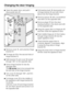 Page 46^Open the upper door, and pull it
downwards and off.
^Remove coverh, and unscrew hinge
bracketi.
^Fit hinge pinjin the second hole of
hinge bracketi.
^Refit bracketkand coverlturned
through 180° on the opposite side.
^
Screw hinge bracketiinto the
opposite side.
TheM4 screwhas to be screwed into
the left hole of the hinge bracket.
^
Turn coverhthrough 180°, and fit it
on the other side.
^
Exchange covermin the middle of
the appliance with hinge bracketn.
To do this:
Unscrew covermand hinge bracket
n,...