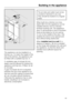 Page 49The appliance can be installed in a
kitchen run. To match the height of the
rest of the kitchen, the appliance can
be fitted with a suitable top boxa.
A ventilation gap of at least 50 mm
depth must be allowed for behind the
appliance and top box, if fitted, for air
to circulate.
A gap of at least 40 mm is required
between the top of the appliance (or
top box) and the ceiling to ensure that
air can circulate without hindrance.
Otherwise the appliance has to work
harder, resulting in an increase in...