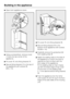 Page 58^Open both appliance doors.
^Using a screwdriver, remove cover
gfrom the top corner of the
appliance.
^
Fit coverhonto fixing bracketi.
^
Secure fixing bracketito the top of
the appliance with screwsj
(M5 x 15).^Fit coverkonto fixing bracketl.
^Secure fixing bracketlto the
bottom of the appliance with screws
m(M5 x 15).
^Carefully remove the protective foil
from sealing stripn.
^Apply the sealing strip to the side of
the appliance on which the door is
opened so that it is flush with the
front edge of the...