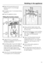 Page 61^Break off the protruding end of
bottom covere. It is no longer
required.
^Fit angled covergonto bottom fixing
bracketc.
^Close the appliance doors.
Fitting the furniture doors
^
A gap of 8 mmamust be set
between the appliance door and the
central fixing bracket.
^
Push fitting aidsbup to the height of
the furniture door: the lower edge X
of the fitting aids must be at the same
height as the upper edge of the
furniture door being fitted (see-on
the diagram).
^
Undo nutscand take fixing bracket
doff...